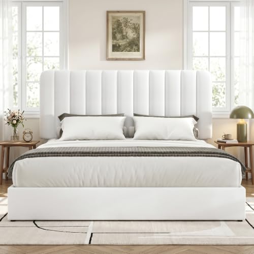 Full Size Velvet Upholstered Platform Bed Frame with 4 Storage Drawers, White