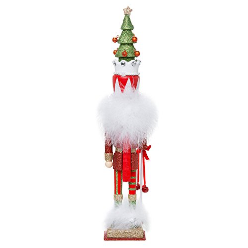 15-Inch Wooden Nutcracker Figurine with Christmas Tree Hat - Red & Green