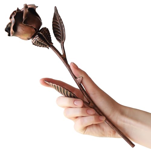 Handcrafted Steel Rose with Copper Patina - 11.4-Inch Romantic Gift
