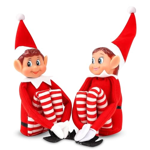 12-Inch Christmas Elf Figures Set - Boy & Girl Soft Body Holiday Dolls