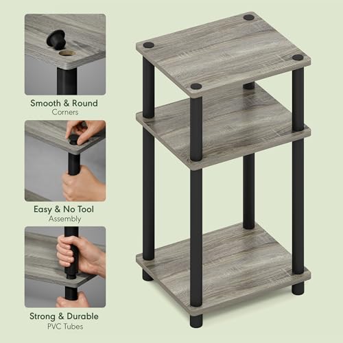 3-Tier Toolless Side Table - Compact Open Shelf End Table & Nightstand