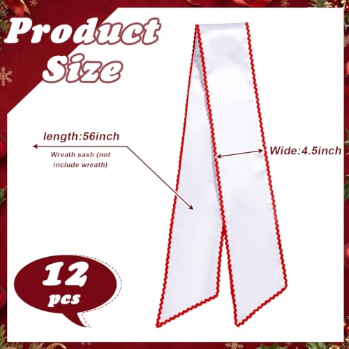VitalCozy 12-Pcs Scalloped White Wreath Sash with Colorful Trim for Front Door 56in
