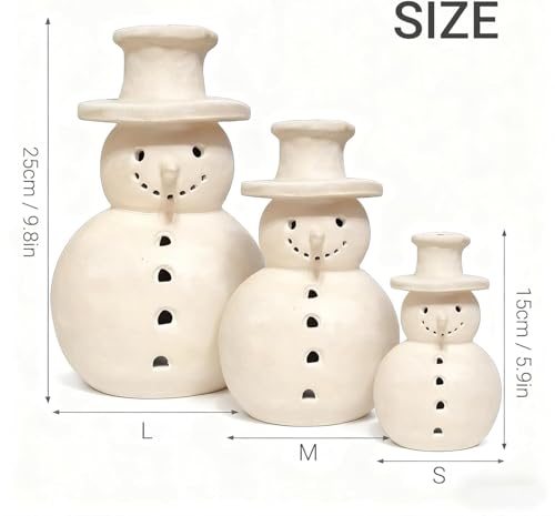 Handmade Terracotta Snowman Figurine - Rustic Christmas Decor & Tealight Holder