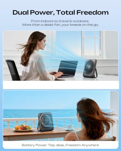 Portable Desk Fan 4000mAh Rechargeable Small Table Fan Quiet 4-Speed Black