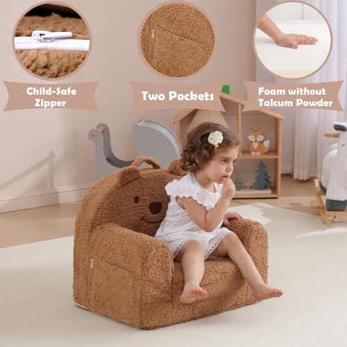 Convertible Bear Toddler Chair and Fold-Out Lounger with Washable Cover