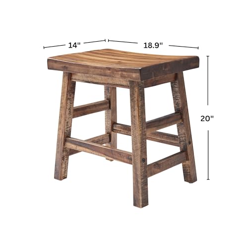20-Inch Solid Wood Saddle Seat Stool, Rustic Industrial Dining Stool