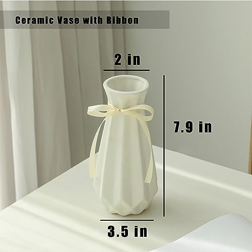 Geometric Origami Ceramic Flower Vase - 7.9 Inch Modern White Home Decor
