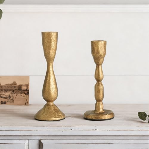 Novyxis Antique Brass Taper Candle Holders Set of 2 Vintage Iron Candlestick Gilt