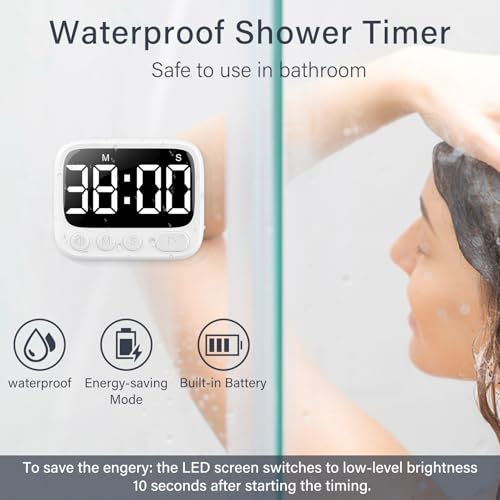 Waterproof Digital Shower Timer with Suction Cup and Foldable Stand