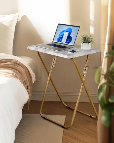 Folding TV Tray Table with Marble-Look Top, Portable Laptop Desk