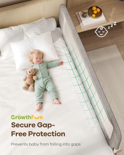 GrowthFun Foldable Toddler Bed Rail 71in Reinforced Safety Guard for Queen