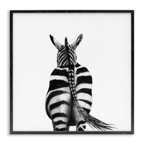 Midnight Black Framed 12x12 Zebra Butt Animal Portrait Wall Art – Playful Jungle Decor