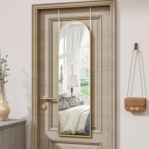 Arched Full Length Door Mirror - 14" x 48" Over the Door Wall Mirror, Gold