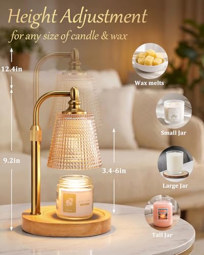 Dimmable Candle Warmer Lamp with Timer - Adjustable Height Wax Warmer