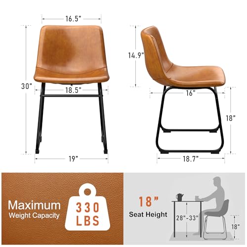 Modern PU Leather Dining Chairs - Set of 6 Brown Armless Kitchen Chairs