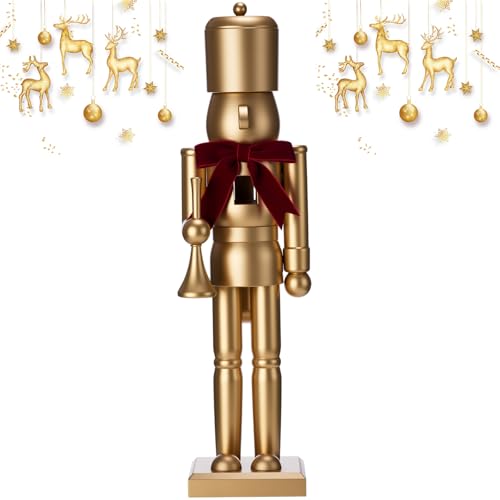 15-Inch Gold Wooden Christmas Nutcracker Figurine - Trumpet Decor