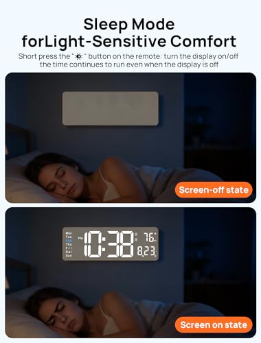 16-Inch Large Digital Wall Clock with Remote, Fabric Texture & Night Light