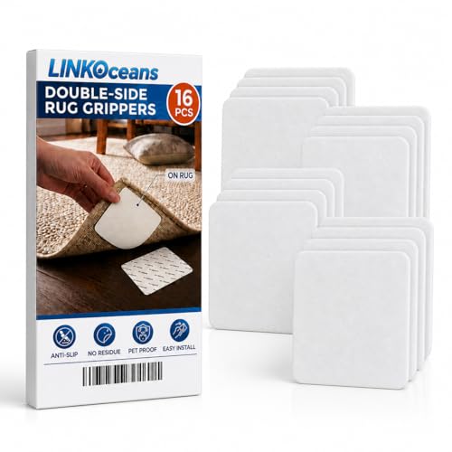 16 Pcs Non-Slip Rug Grippers for Hardwood & Tile Floors, Reusable Tape