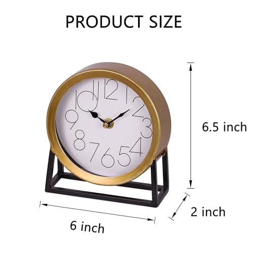 Modern Gold Metal Table Clock, Silent Non-Ticking Desk and Shelf Clock