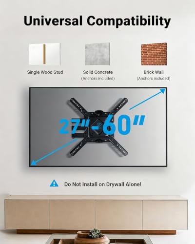 Full Motion TV Wall Mount for 27-60 Inch Flat and Curved TVs