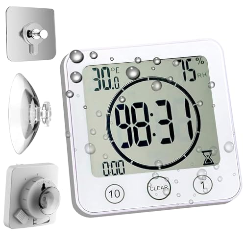 Waterproof Digital Shower Clock and Timer with Temperature & Humidity