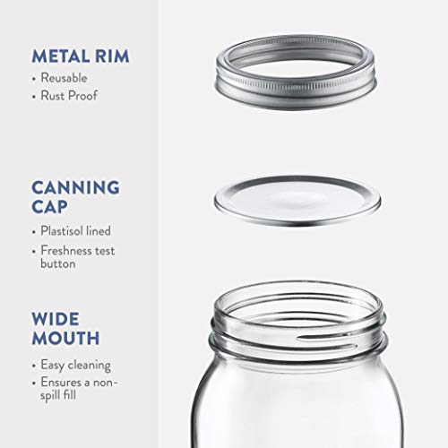 32 oz Wide Mouth Glass Mason Jars with Airtight Lids - 2-Pack