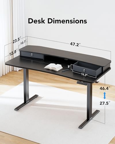 48" x 24" Electric Standing Desk with Drawers, Height Adjustable Desk
