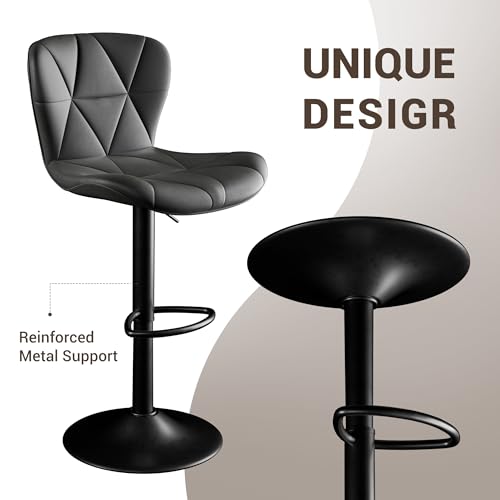 LaughLoft Set of 2 Black Adjustable Faux Leather Bar Stools - Swivel & Height-Adjustable Kitchen Island Seating