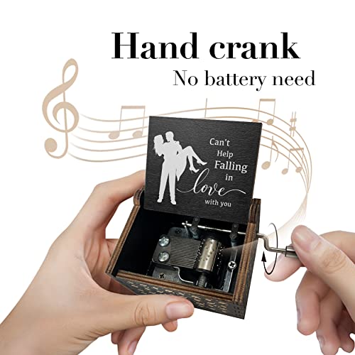 Hand Crank Wooden Music Box - Can’t Help Falling in Love Engraved Gift