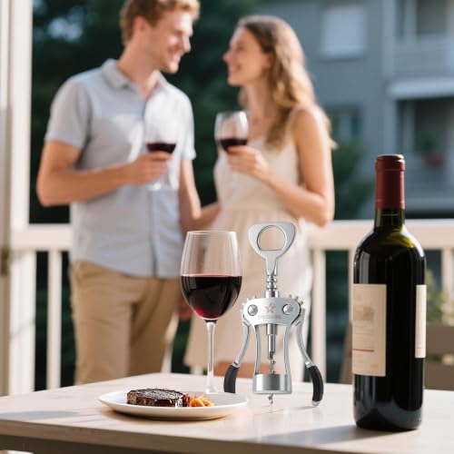 Premium Wing Corkscrew Wine Opener - Easy to Remove Corks, Silver Finish