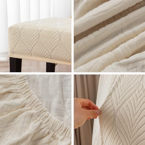 Waterproof Stretch Dining Bench Cover - Beige Jacquard Protector