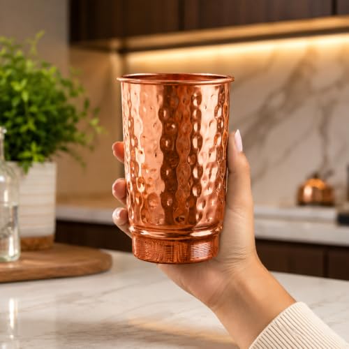 Premium Copper Tumblers - Handcrafted Hammered Ayurvedic Water Glasses 350ml - BIFFELY