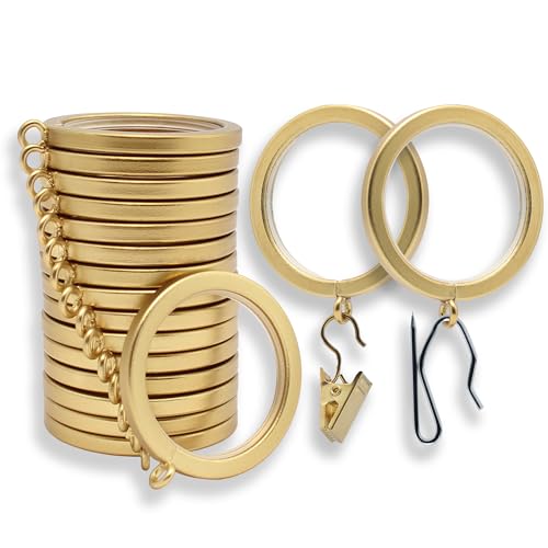 Brushed Gold Curtain Rings with Nylon Inserts - 1.5 Inch, 18-Pack