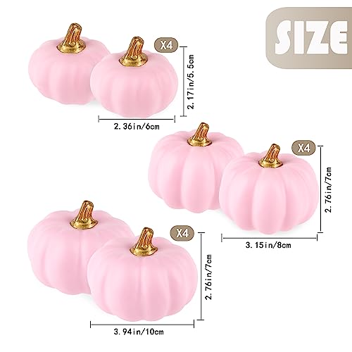 12-Piece Assorted Pink Artificial Pumpkins for Fall Autumn Decor
