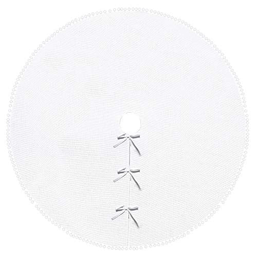 SevenFish 48-Inch White Rustic Christmas Tree Skirt with Pom Poms