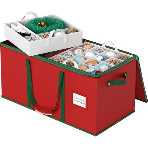 Christmas Ornament Storage Box with Adjustable Dividers and 128 Capacity