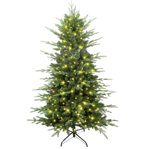 7FT Prelit Blue Spruce Christmas Tree - Slim Artificial Xmas Tree with Warm White LED Lights