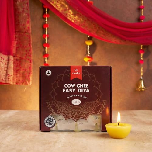 100 Ghee Wicks for Diya - 30 Min Burn Time, Wax Free, Fragrant