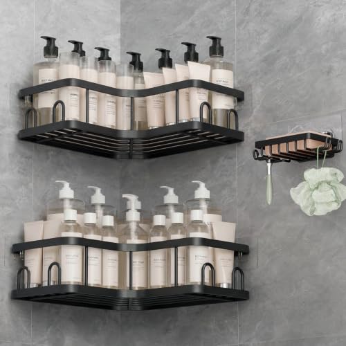 Veken Corner Shower Caddy 3-Pack, Rustproof Adhesive Shelves with Soap Holder