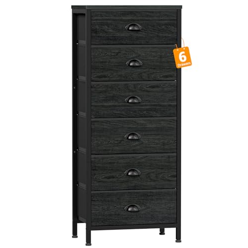 6-Drawer Vertical Dresser with Wood Top, Fabric Storage Chest for Bedroom