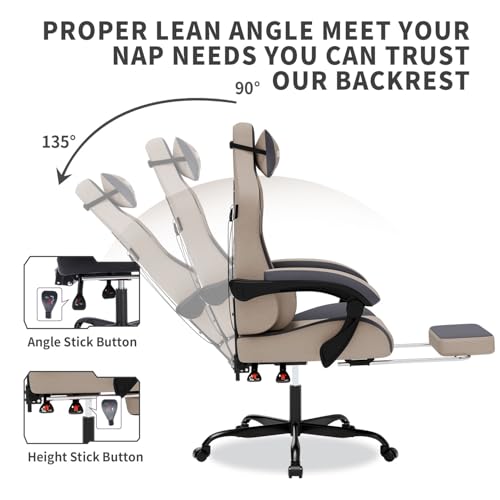 Ergonomic Gaming Chair with Massage & Footrest - Reclining High Back Chair, Grey
