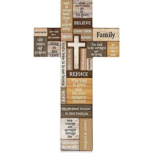 Rustic Wooden Cross Wall Decor, 10.6-Inch Inspirational Religious Sign