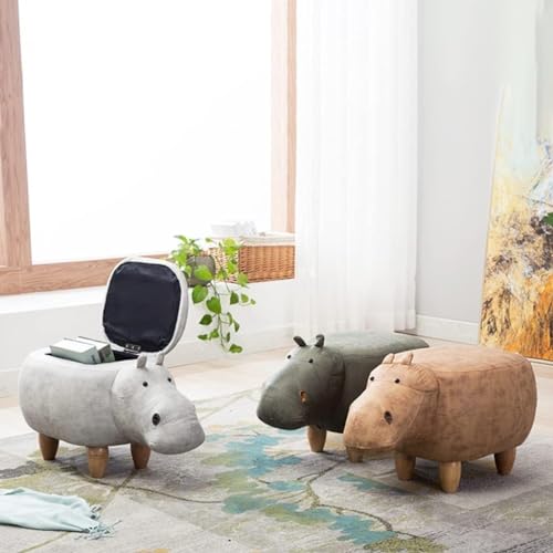 Hippo Storage Ottoman with Footrest - Upholstered Animal Shape Footstool