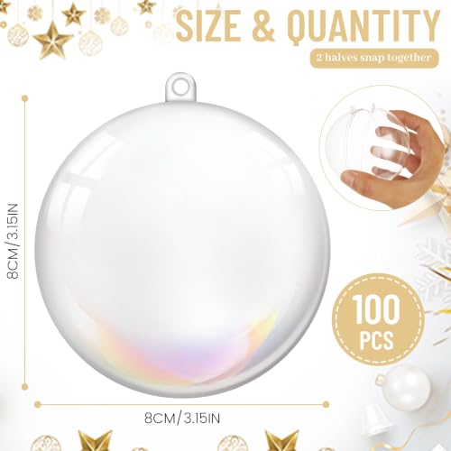 100 Pcs Clear Fillable Ornament Balls 80mm Plastic DIY Craft Ornaments