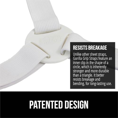 Gorilla Grip Bed Sheet Holders, Adjustable Elastic Straps with Metal Clips, 4 Pack White