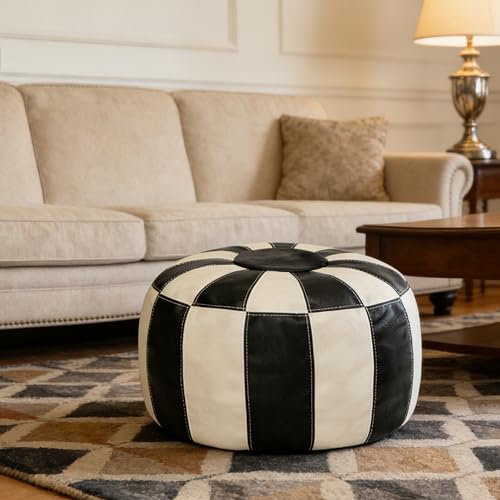Unstuffed Moroccan Faux Leather Ottoman Pouf Storage Footstool