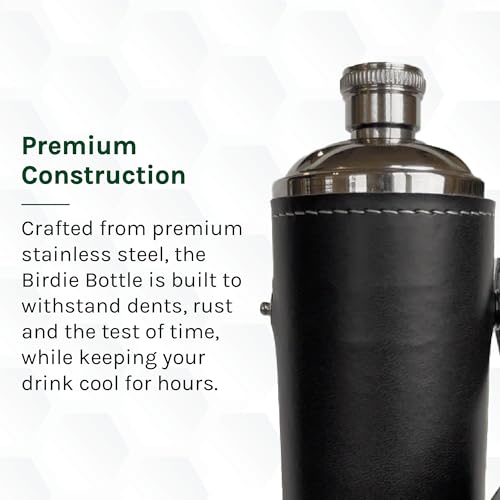 Birdie Bottle 12oz Black Flask with 4 Shot Glasses - Stainless Steel, Waterproof Leather Case, Travel