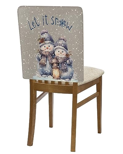 AMZRicher 4-Pack Grey Christmas Snowman Chair Back Covers for Dining Chairs Winter Holiday Decor
