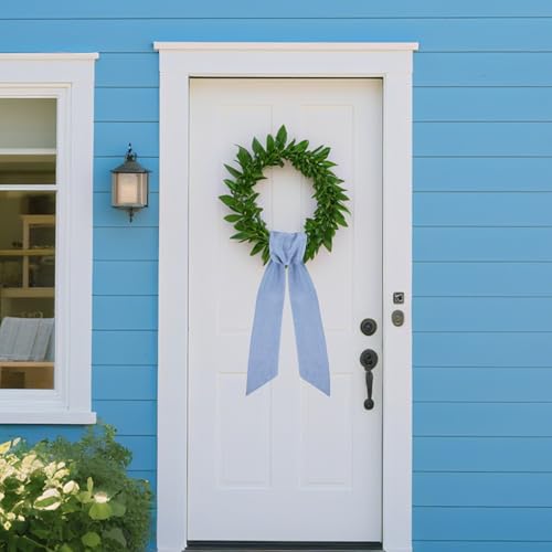 Blue Wreath Sash for Front Door 2 Pack - 60 Inch Blank Linen Rustic Wreath Ribbon for DIY Embroidery and Farmhouse Home Decor