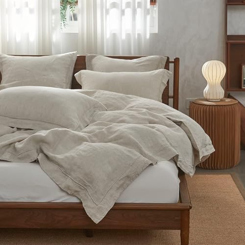 100% French Flax Linen Duvet Cover Set with Embroidery - King Size